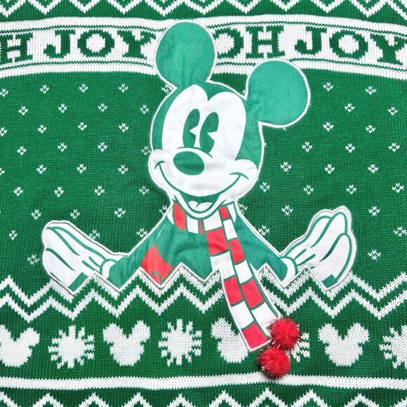 Disney | Men | Mickey Mouse Oh Joy Green Christmas Holiday Sweater | Large - Picture 10 of 11